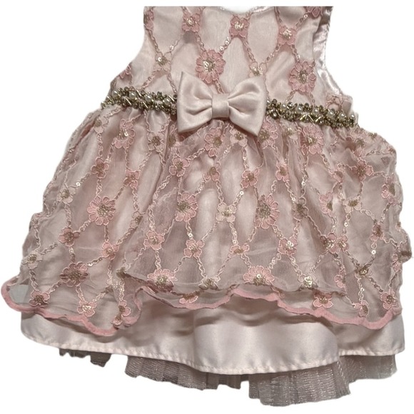 Baby Girl Pink Formal Beaded Sequin Sleeve Dress Size 6-9 Month Couture Princess - Picture 3 of 6